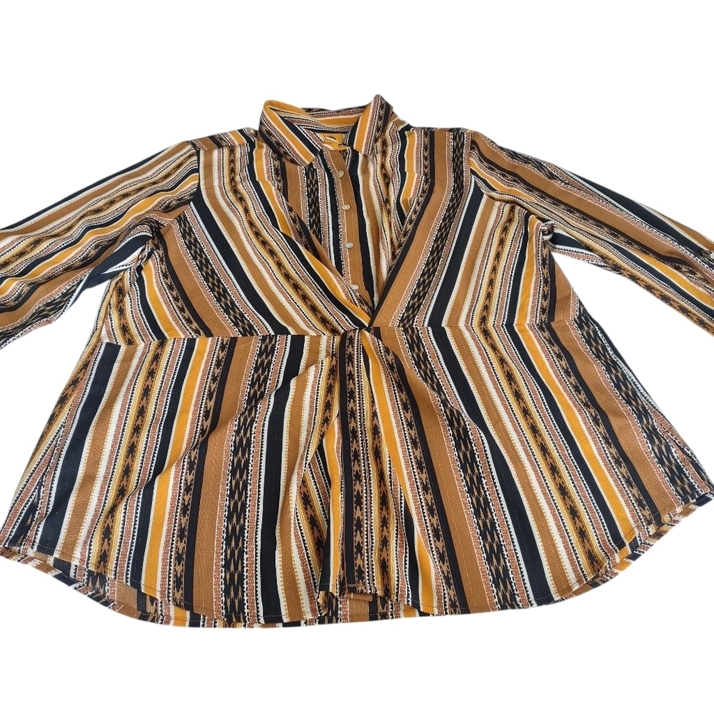 Ruby Rd. Split Button Mixed Stripe Tweed Front Top Blouse Size 1X - Picture 7 of 12